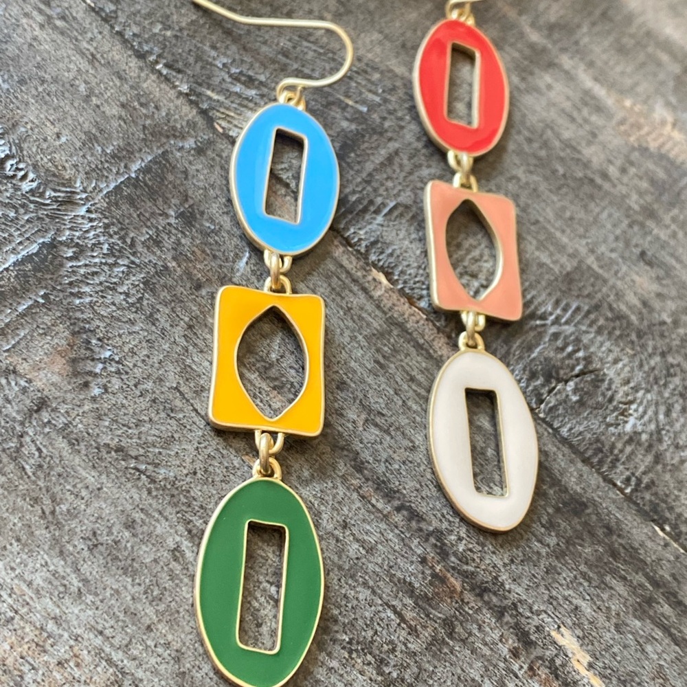 NEW Bright Enamel Colors Hoop Dangle Earrings - Picture 6 of 11